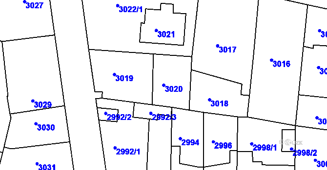 Parcela st. 3020 v KÚ Modřany, Katastrální mapa