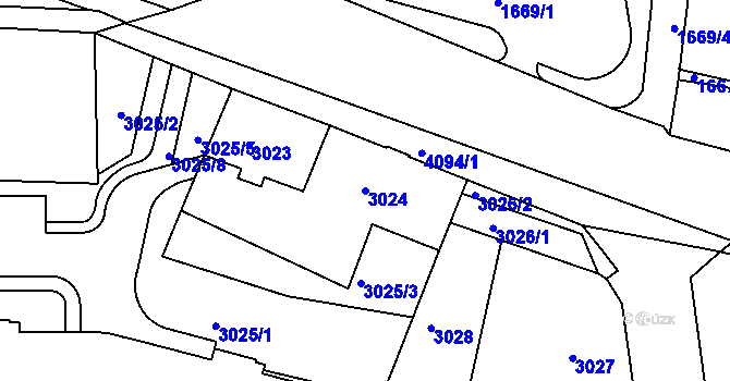 Parcela st. 3024 v KÚ Modřany, Katastrální mapa