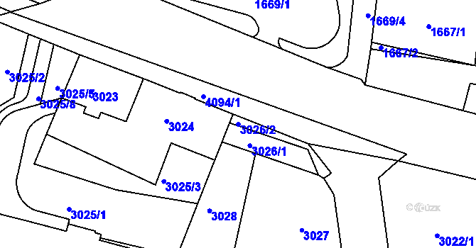 Parcela st. 3026/2 v KÚ Modřany, Katastrální mapa