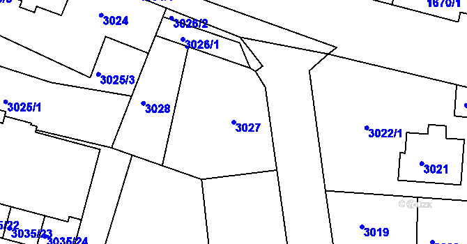 Parcela st. 3027 v KÚ Modřany, Katastrální mapa