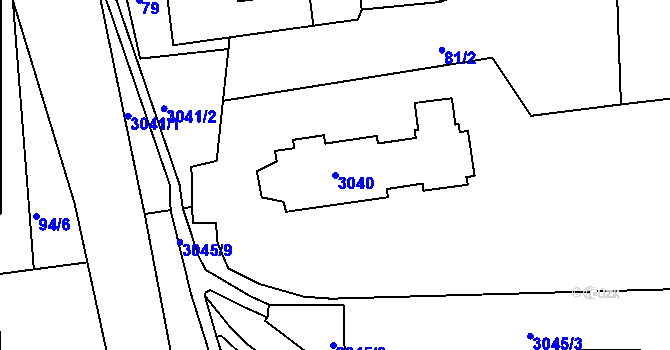 Parcela st. 3040 v KÚ Modřany, Katastrální mapa