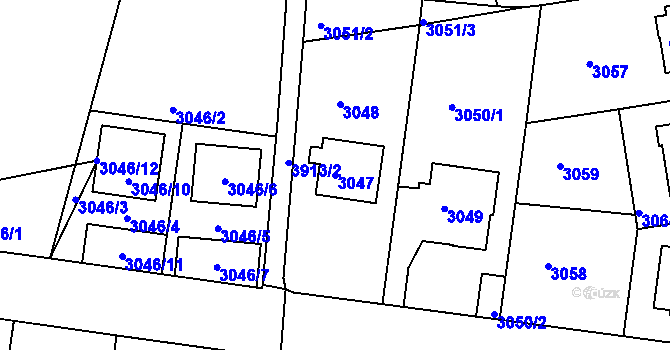 Parcela st. 3047 v KÚ Modřany, Katastrální mapa