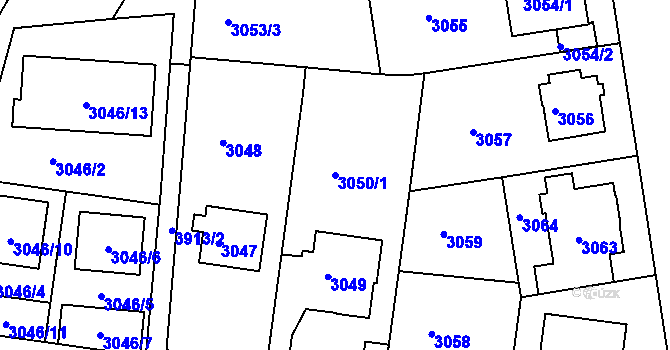 Parcela st. 3050/1 v KÚ Modřany, Katastrální mapa