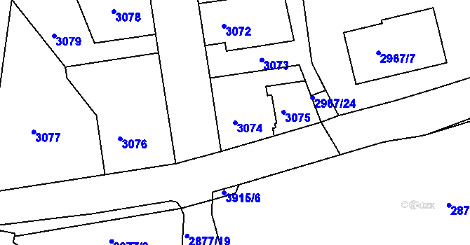 Parcela st. 3074 v KÚ Modřany, Katastrální mapa