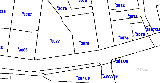 Parcela st. 3076 v KÚ Modřany, Katastrální mapa