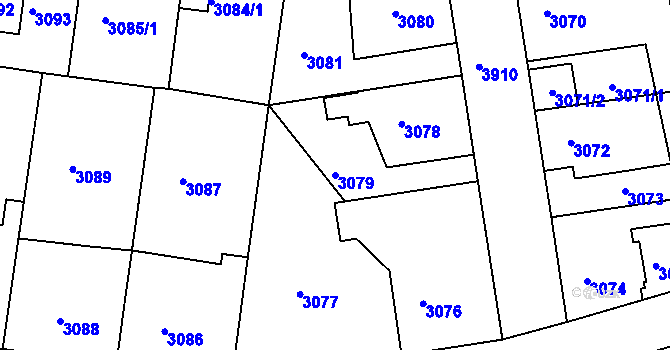 Parcela st. 3079 v KÚ Modřany, Katastrální mapa