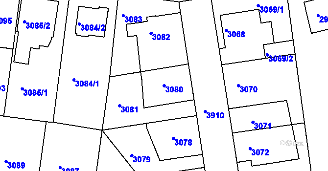 Parcela st. 3080 v KÚ Modřany, Katastrální mapa