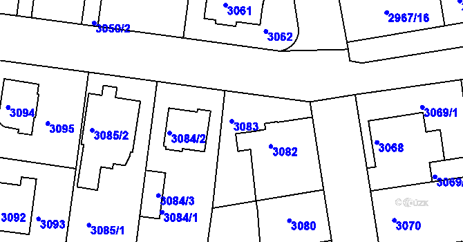 Parcela st. 3083 v KÚ Modřany, Katastrální mapa