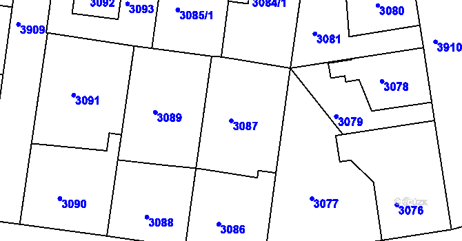 Parcela st. 3087 v KÚ Modřany, Katastrální mapa