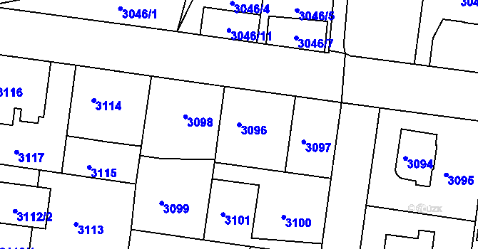 Parcela st. 3096 v KÚ Modřany, Katastrální mapa