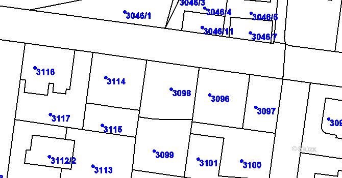 Parcela st. 3098 v KÚ Modřany, Katastrální mapa