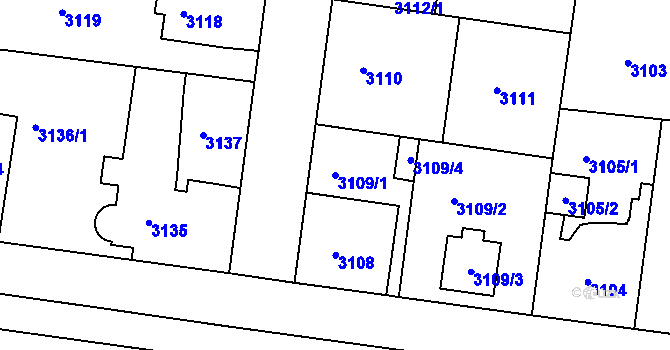 Parcela st. 3109/1 v KÚ Modřany, Katastrální mapa
