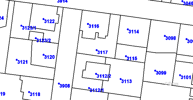Parcela st. 3117 v KÚ Modřany, Katastrální mapa