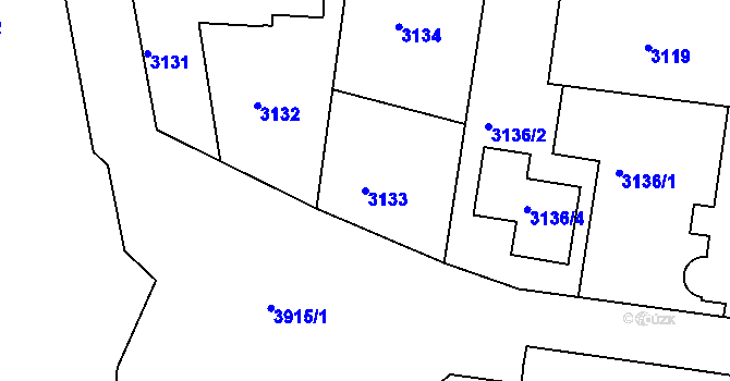 Parcela st. 3133 v KÚ Modřany, Katastrální mapa