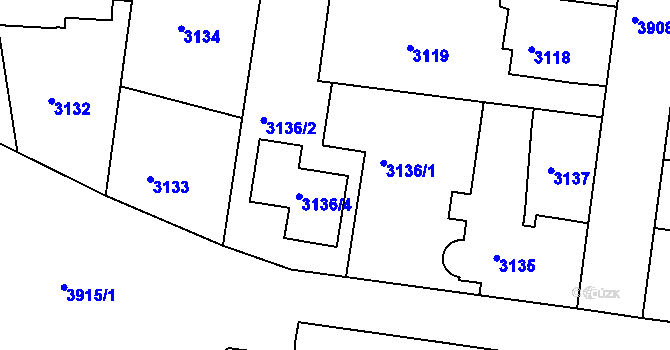 Parcela st. 3136 v KÚ Modřany, Katastrální mapa