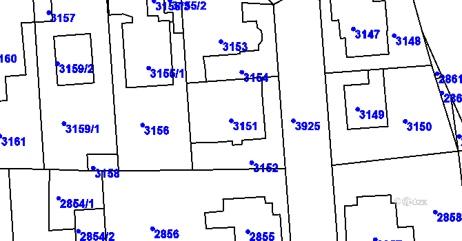 Parcela st. 3151 v KÚ Modřany, Katastrální mapa