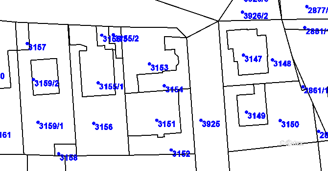 Parcela st. 3154 v KÚ Modřany, Katastrální mapa