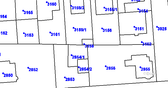 Parcela st. 3158 v KÚ Modřany, Katastrální mapa