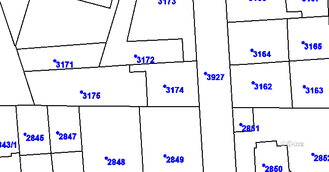 Parcela st. 3174 v KÚ Modřany, Katastrální mapa