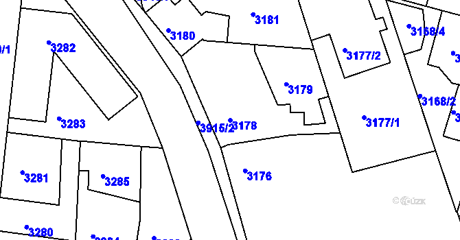 Parcela st. 3178 v KÚ Modřany, Katastrální mapa