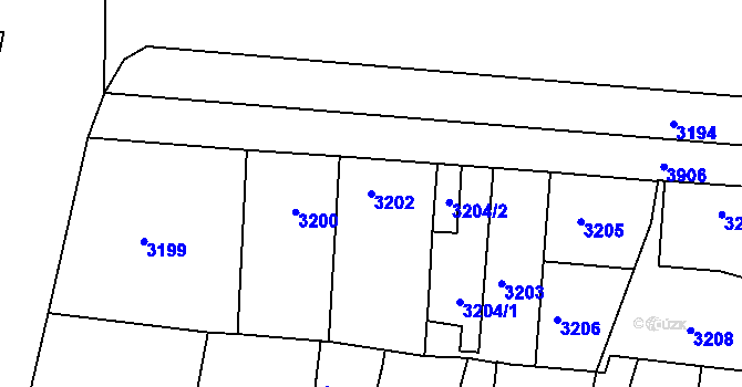 Parcela st. 3202 v KÚ Modřany, Katastrální mapa