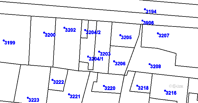 Parcela st. 3203 v KÚ Modřany, Katastrální mapa