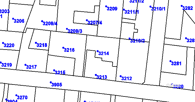 Parcela st. 3214 v KÚ Modřany, Katastrální mapa