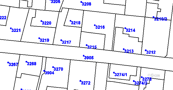 Parcela st. 3215 v KÚ Modřany, Katastrální mapa