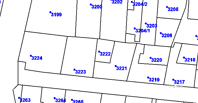 Parcela st. 3222 v KÚ Modřany, Katastrální mapa