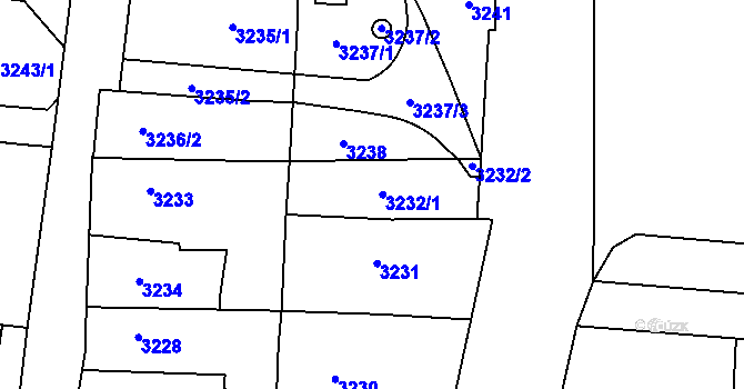 Parcela st. 3232 v KÚ Modřany, Katastrální mapa