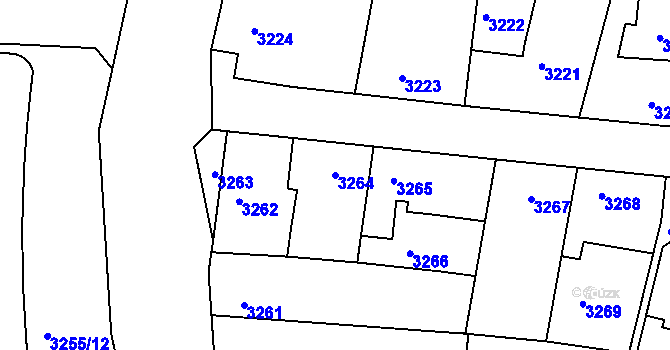 Parcela st. 3264 v KÚ Modřany, Katastrální mapa