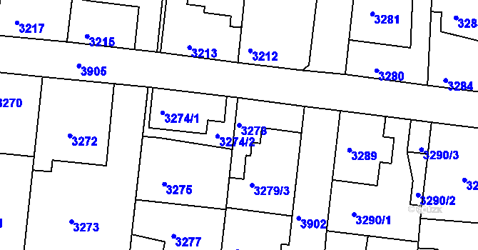 Parcela st. 3278 v KÚ Modřany, Katastrální mapa