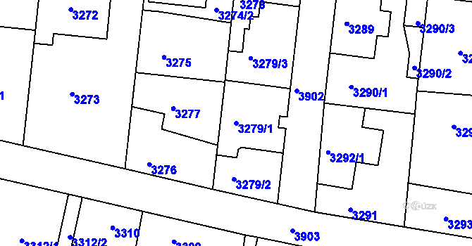 Parcela st. 3279/1 v KÚ Modřany, Katastrální mapa
