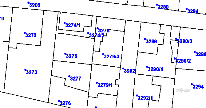 Parcela st. 3279/3 v KÚ Modřany, Katastrální mapa
