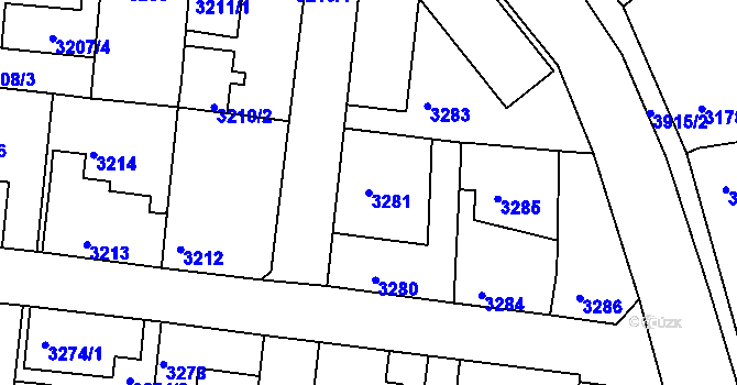 Parcela st. 3281 v KÚ Modřany, Katastrální mapa