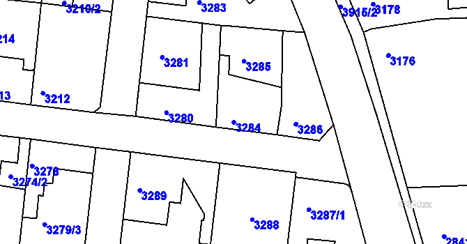 Parcela st. 3284 v KÚ Modřany, Katastrální mapa