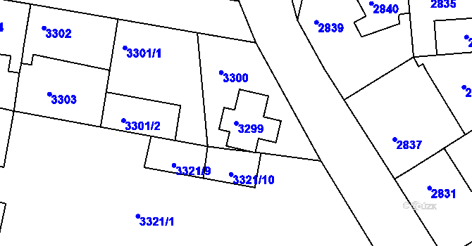 Parcela st. 3299 v KÚ Modřany, Katastrální mapa