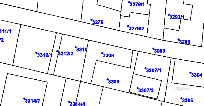 Parcela st. 3308 v KÚ Modřany, Katastrální mapa