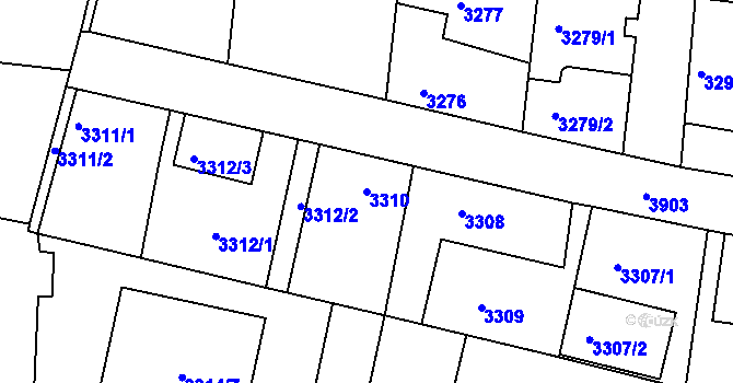 Parcela st. 3310 v KÚ Modřany, Katastrální mapa