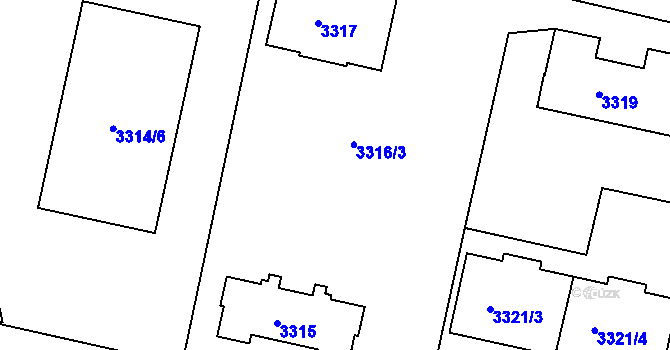 Parcela st. 3316 v KÚ Modřany, Katastrální mapa
