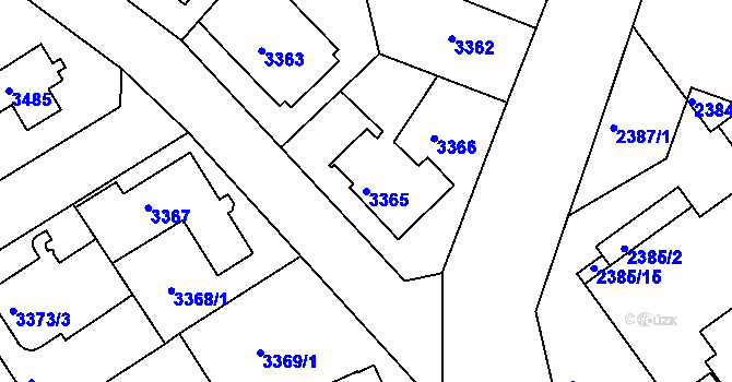Parcela st. 3365 v KÚ Modřany, Katastrální mapa
