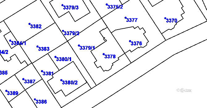 Parcela st. 3378 v KÚ Modřany, Katastrální mapa