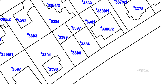 Parcela st. 3386 v KÚ Modřany, Katastrální mapa