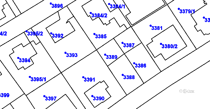 Parcela st. 3389 v KÚ Modřany, Katastrální mapa