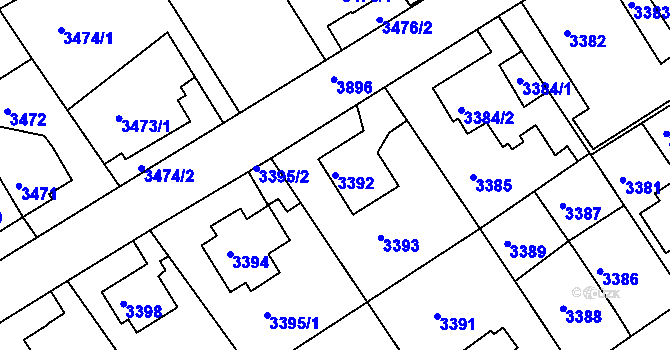 Parcela st. 3392 v KÚ Modřany, Katastrální mapa