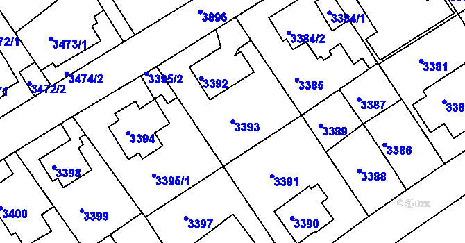 Parcela st. 3393 v KÚ Modřany, Katastrální mapa