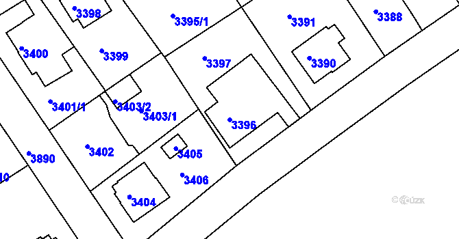 Parcela st. 3396 v KÚ Modřany, Katastrální mapa