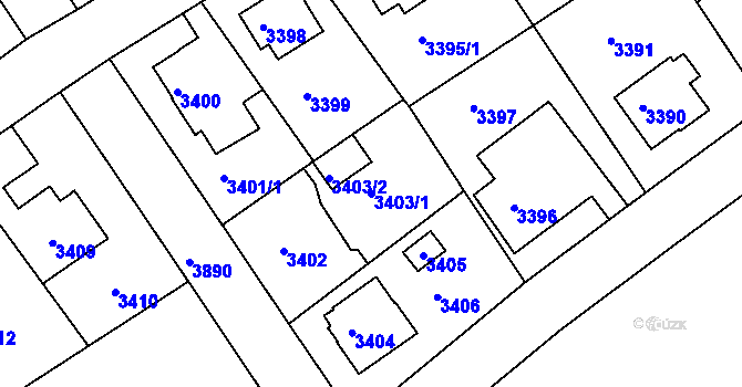 Parcela st. 3403/1 v KÚ Modřany, Katastrální mapa