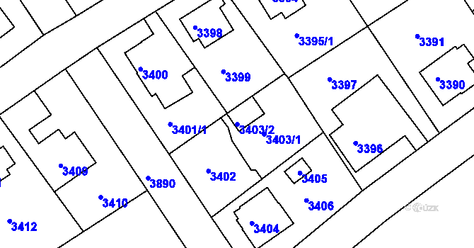 Parcela st. 3403/2 v KÚ Modřany, Katastrální mapa