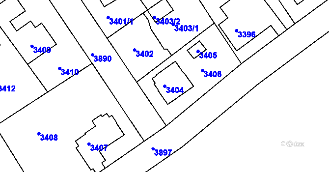 Parcela st. 3404 v KÚ Modřany, Katastrální mapa